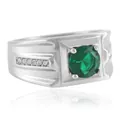 Anillo retro de acero de titanio con gran gema verde y cristales en acabado plateado - Talla 7 / Plata Piedra Preciosa Verde