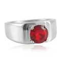 Vintage stainless steel ring with a large round red gemstone in a 4-claw setting - Size 7 / Red