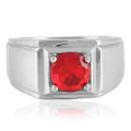 Vintage stainless steel signet ring with a round red gemstone in a polished silver setting - Size 7 / Steel Color Red Gemstone