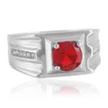 Anillo punk de acero inoxidable con gema roja facetada y cristales en los laterales - Talla 7 / Color Acero Gema Roja