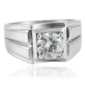 Anillo clásico de acero inoxidable con una gran gema de corte redondo en un engaste de cuatro puntas - 7 / Color Acero Gema Blanca