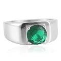 Polished stainless steel ring with a round green gemstone in a classic four-prong setting - Size 7 / Green