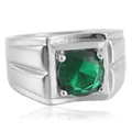 Bague vintage en acier titane avec émeraude sertie en carré et finition polie brillante - Argent Pierre Précieuse Verte
