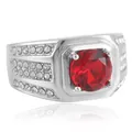 Bague punk vintage en acier titane avec grosse pierre rouge et cristaux sur les côtés - Taille 7 / Couleur Acier Pierre Rouge