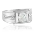 Vista detallada de un anillo de acero de titanio con piedra central grande y pavé de diamantes - Talla 7 / Color Acero Gema Blanca