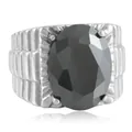 Anillo vintage para hombre de acero titanio con gema negra y banda escalonada - Talla EE. UU. 7 / Piedra Negra Acero