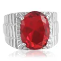 Anillo vintage de acero inoxidable con gema roja ovalada y banda de plata texturizada - Talla EE. UU. 7 / Color Acero Gema Roja