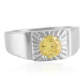 Anillo retro de acero de titanio con piedra amarilla redonda y textura de sol - Base Acero Piedra Amarilla