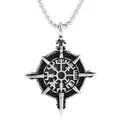 Collar con colgante de brújula vikinga en acero inoxidable y runas Vegvisir para hombre - Collar (Cadena de Caja de 3.0*60cm) / Color acero