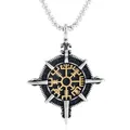 Collar con colgante de brújula vikinga Vegvisir en acero inoxidable plata y oro - Collar (Cadena de Caja de 3.0*60cm) / Oro y Plata