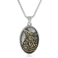 Oval St. Michael angel relief pendant in silver and gold tone on a metallic chain - Single Pendant (No Chain) / Two-tone (Gold & Silver)