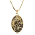 Vintage St. Michael archangel oval pendant necklace in gold-tone stainless steel with box chain - Single Pendant (No Chain) / Gold