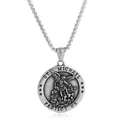 St. Michael pendant necklace in stainless steel with relief engraving and box chain - Pendant Only (No Chain) / Silver