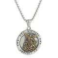 Saint Michael round medal pendant in gold and silver steel with a box chain - Pendant Only (No Chain) / Two-tone (Gold & Silver)