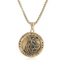 Retro gold St. Michael angel pendant necklace with thick box chain on white background - Pendant Only (No Chain) / Antique Gold
