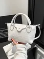 Elegant white plush dumpling handbag with faux leather handles and crossbody strap - White