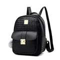 Minimalistischer schwarzer gewebter PU-Lederrucksack für Damen mit goldenem Verschluss - Schwarz