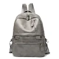 Minimalistischer grauer PU-Lederrucksack mit silbernen Reißverschlüssen für Damen - Hellgrau