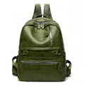 Minimalistischer dunkelgrüner PU-Leder Rucksack mit mehreren Reißverschlusstaschen - Dunkelgrün