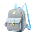 Damen Rucksack aus gewebtem PU-Leder in Hellblau und Grau mit goldenem Schloss - Blau
