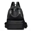 Sac à dos noir en nylon pour femme avec poches zippées multiples et poignée supérieure - Noir