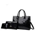 3-teiliges schwarzes Handtaschen-Set aus glänzendem Lackleder mit Steppmuster-Design - Schwarz