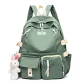 Nylon Rucksack für Schüler mit großem Fassungsvermögen und süßem Plüsch-Hasenanhänger - Grün