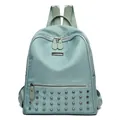 Mint green nylon backpack for women with stylish silver studs and multiple pockets - Green