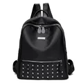 Fashion black nylon backpack for women featuring stylish silver rivet stud decorations - Black