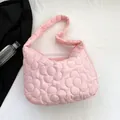 Rosafarbene gesteppte Schultertasche mit Blumenmuster und großem Fassungsvermögen - Rosa