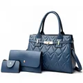Dreiteiliges dunkelblaues gestepptes Taschen-Set mit Shopper und Umhängetasche - Blau