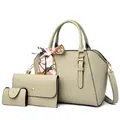 Grünes 3-teiliges Handtaschenset in Krokodilleder-Optik mit Tasche und Schal - Khaki
