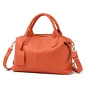 Schicke orangefarbene Boston-Handtasche aus PU-Leder mit abnehmbarem Gurt - Orange
