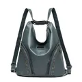 Dark teal PU leather backpack for women with metal studs and convertible straps - Blue