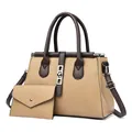 Beige und braunes Handtaschen-Set aus strukturiertem PU-Leder mit passender Geldbörse - Khaki