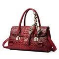 Vintage crocodile embossed crossbody bag in deep burgundy red with silk scarf and gold logo - Red