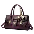 Purple faux crocodile leather handbag with golden hardware and leopard print scarf - Purple