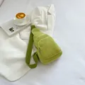 Minimalist light green corduroy crossbody chest bag with adjustable woven strap - Light Green
