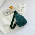 Dark green corduroy crossbody chest bag with adjustable strap and metal zippers - Dark Green