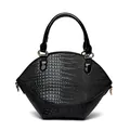 Elegante schwarze Handtasche aus Kunstleder mit Krokoprägung und goldenen Beschlägen - Mittel / Schwarz