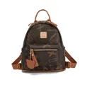 Mini-Rucksack in Dunkelbraun mit Monogramm-Muster und kleinem Bärenanhänger - Einheitsgröße / Braun