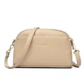 Aprikosenfarbene Umhängetasche aus Leder mit Litschimuster und goldenen Beschlägen - Beige