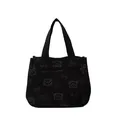 Kleine schwarze Cord-Handtasche mit Bären-Print und Smile-Schriftzug - Schwarz