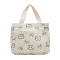 Mini-Tragetasche aus Cord in Beige mit Cartoon-Bärenmuster und Smile-Schriftzug - Weiß
