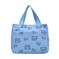 Hellblaue Cord-Tragetasche mit niedlichem Bären-Cartoon-Print und Smile-Aufdruck - Blau