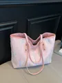 Light pink tote bag with colorful embroidery and metal rivets for commuter style - Pink Without Pendant