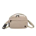 Minimalist beige nylon crossbody bag with adjustable strap and front zip pocket - Khaki