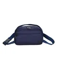 Minimalist dark blue nylon crossbody bag with dual zippered pockets and adjustable buckle - Blue
