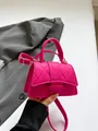 Fuchsia quilted felt mini square bag with a top handle and adjustable shoulder strap - Rose Red