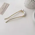 Elegant golden U-shaped hair pin with five white pearls in a minimalist fashion design - Gold Pearl U-Shaped Hair Stick